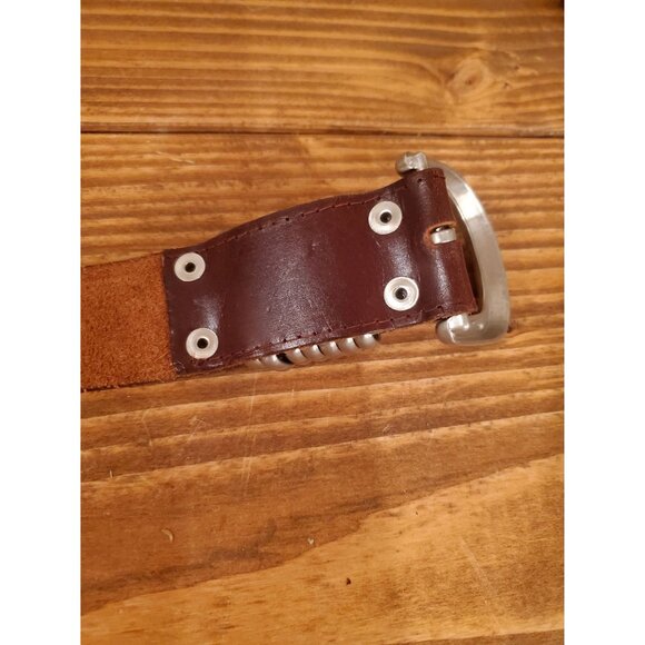 Vintage Brown Leather Belt With Silver Loops Buckle Design By L. Chessler - Picture 4 of 7